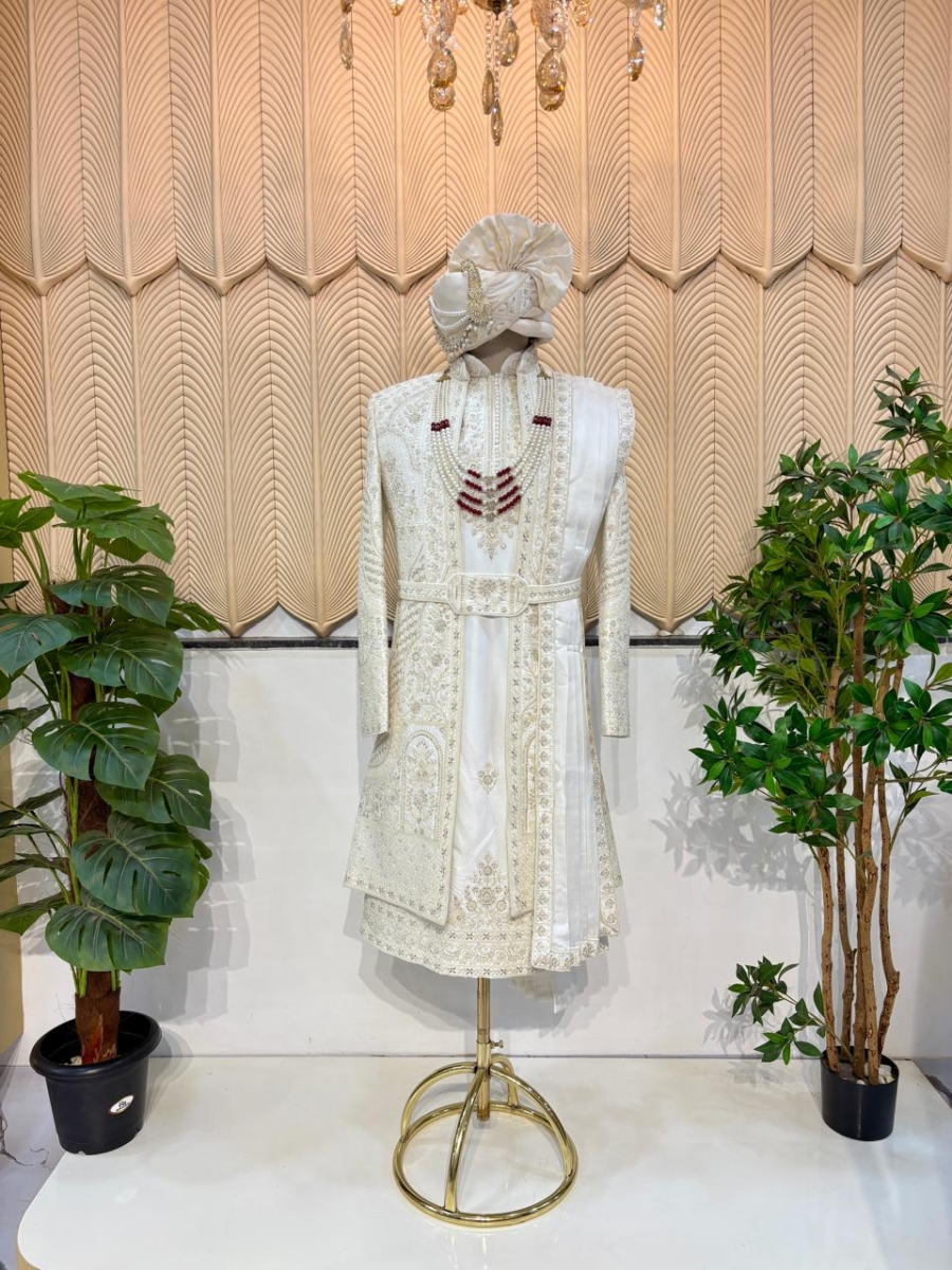 White Jacket Sherwani 38