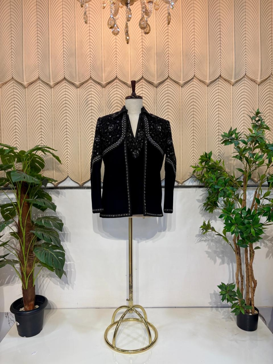 Black Handwork jacket Jodhpuri 38