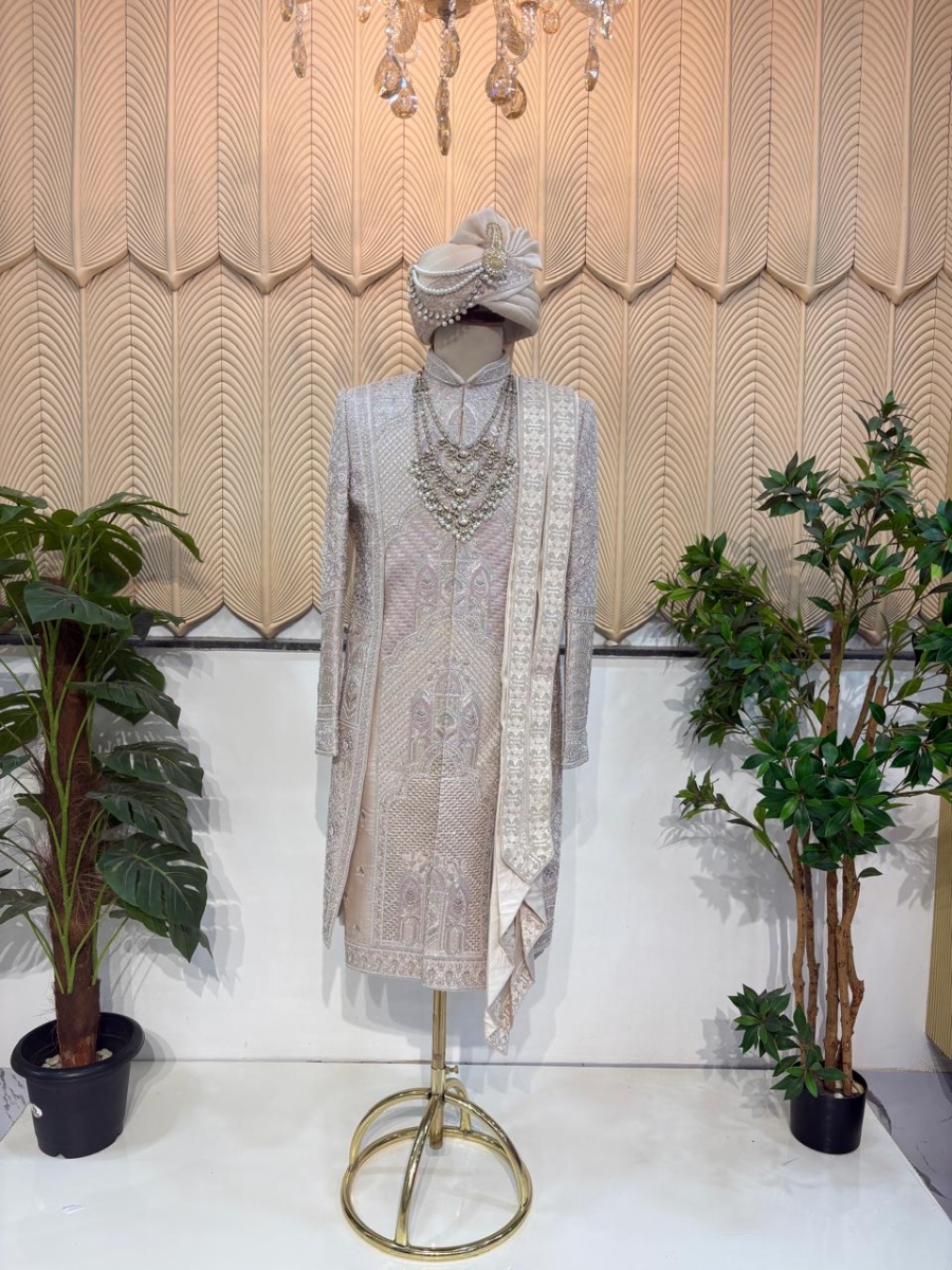 Ivory Lavender Layer Sherwani 38