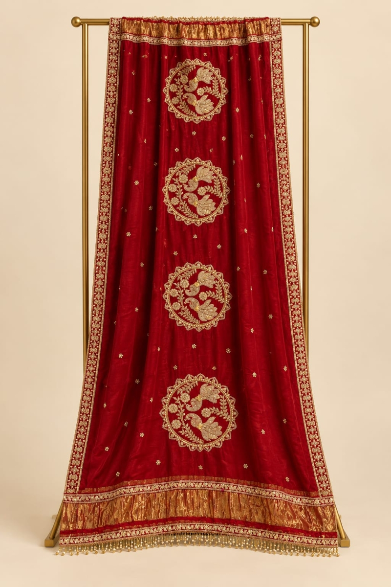 Red Handwork Dupatta