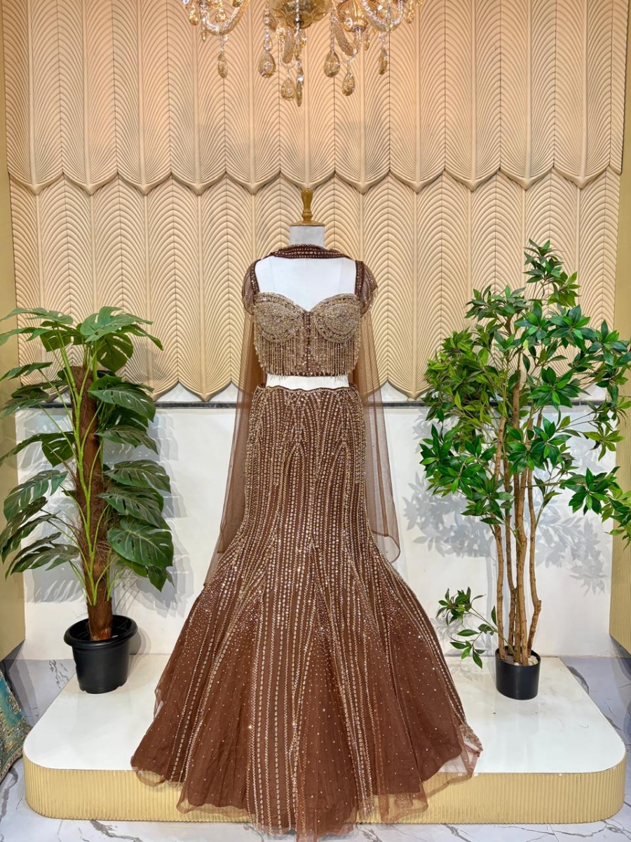 Brown Fishcut Lehenga