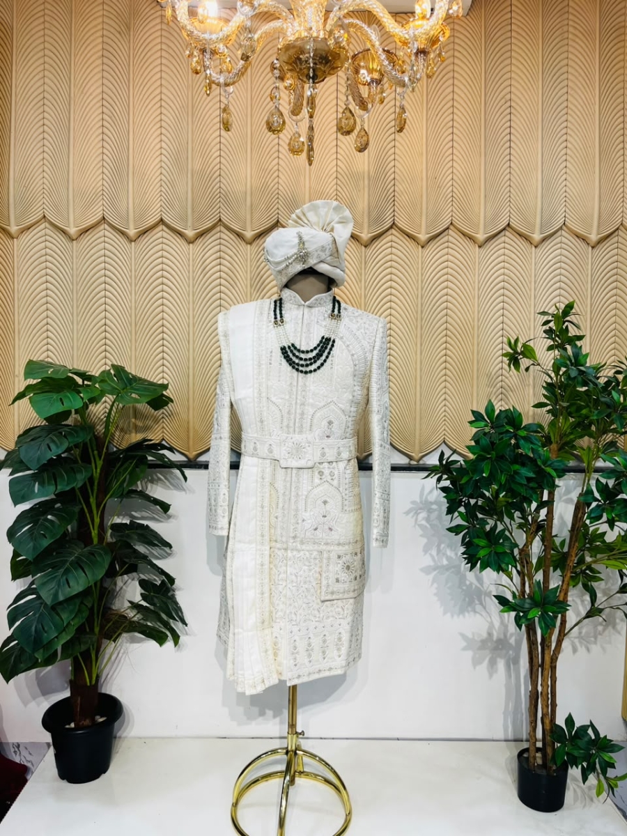 White Handwork layer sherwani 38