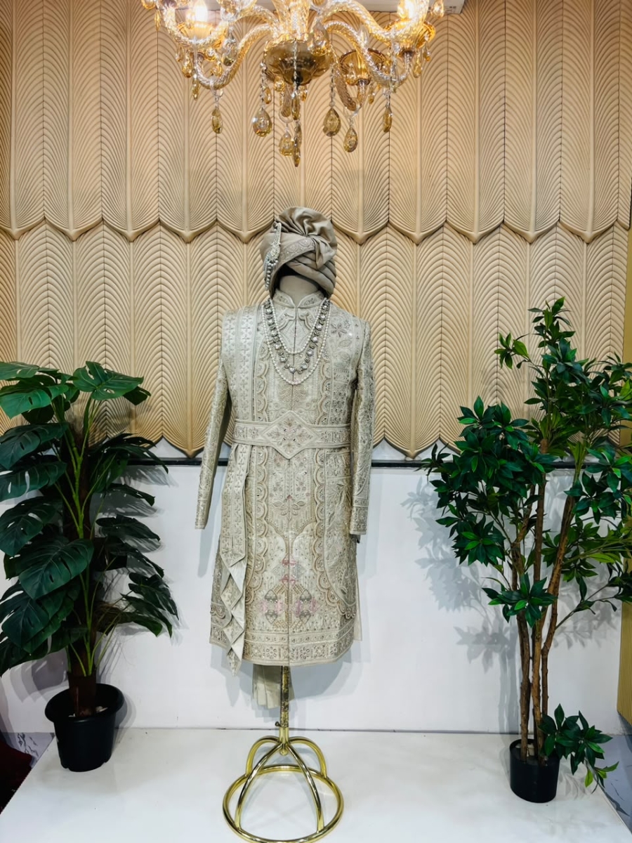 Golden handwork layer sherwani 44
