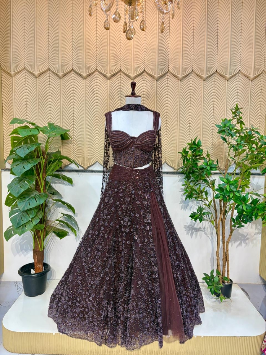 Brown Handwork Lehenga