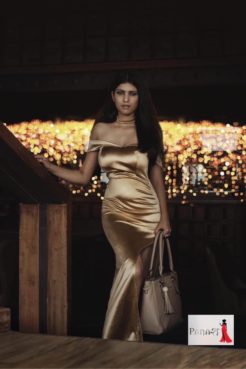 Golden Off Shoulder Gown