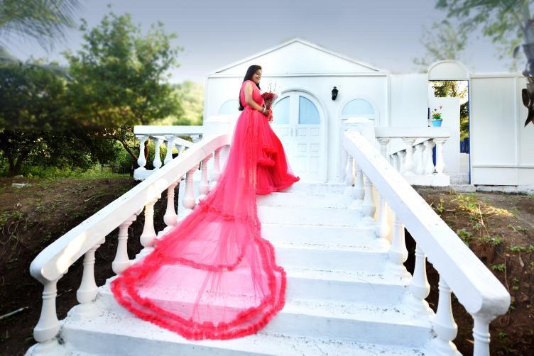 Neon Pink Net Maternity Gown