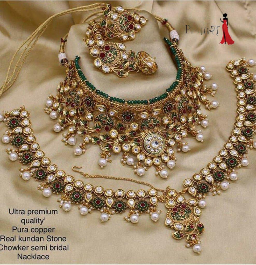 green kundan set