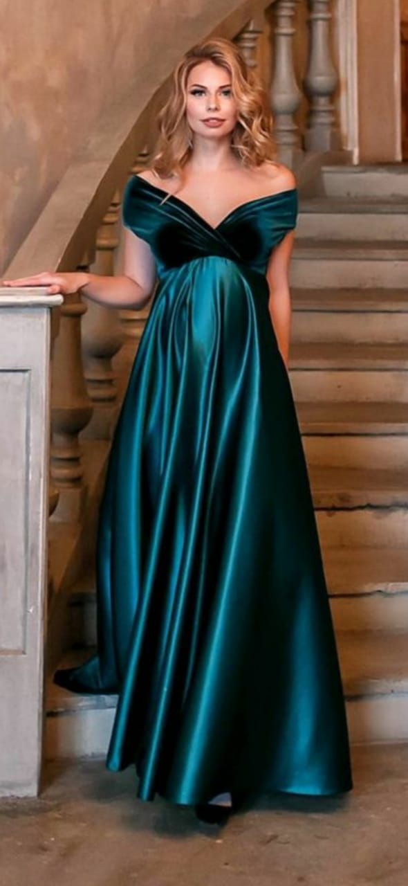 Velvet  Peacock Blue Trail Gown