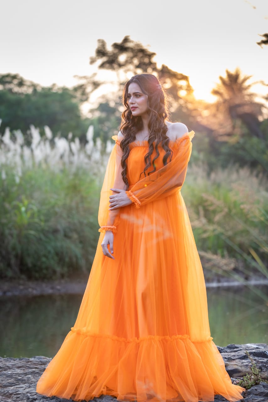 Orange Net Maternity Gown