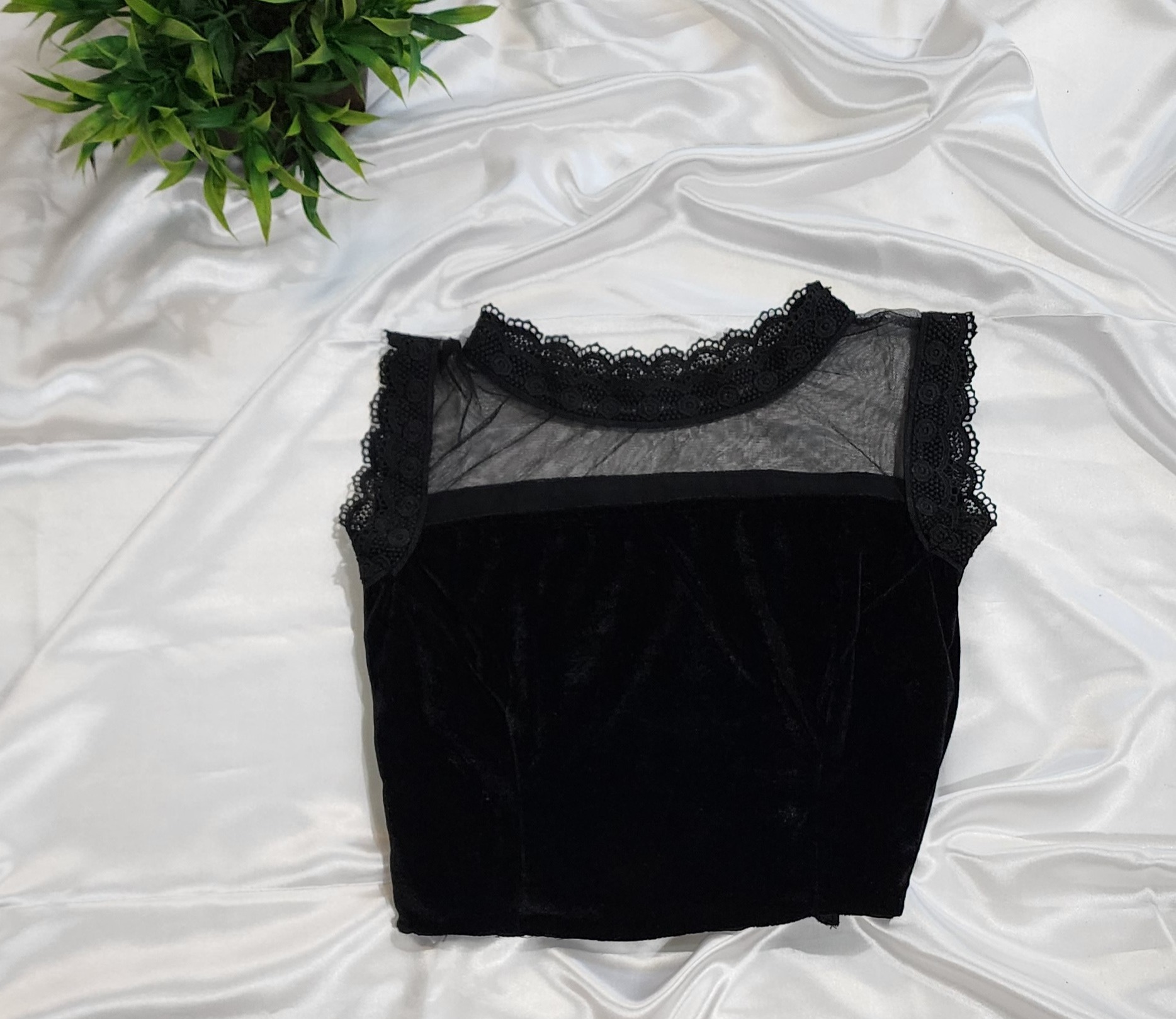 Black Net Neck Blouse
