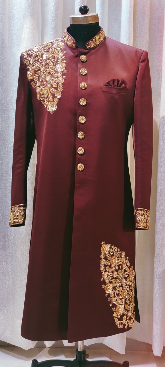 maroon handwork sherwani new 40 \42 