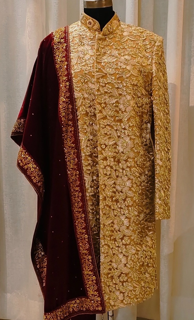 Golden Floral Work New Sherwani 44