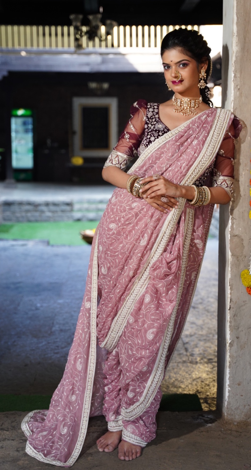 Onion Pink Dahawari Saree