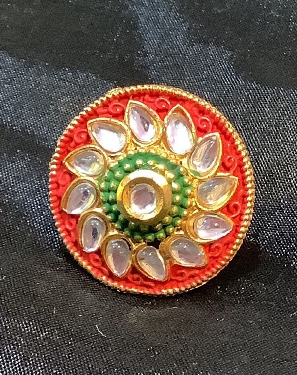 Kundan Red and Green Finger Ring