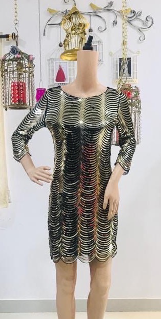 Golden And Black Sequin Short Dress