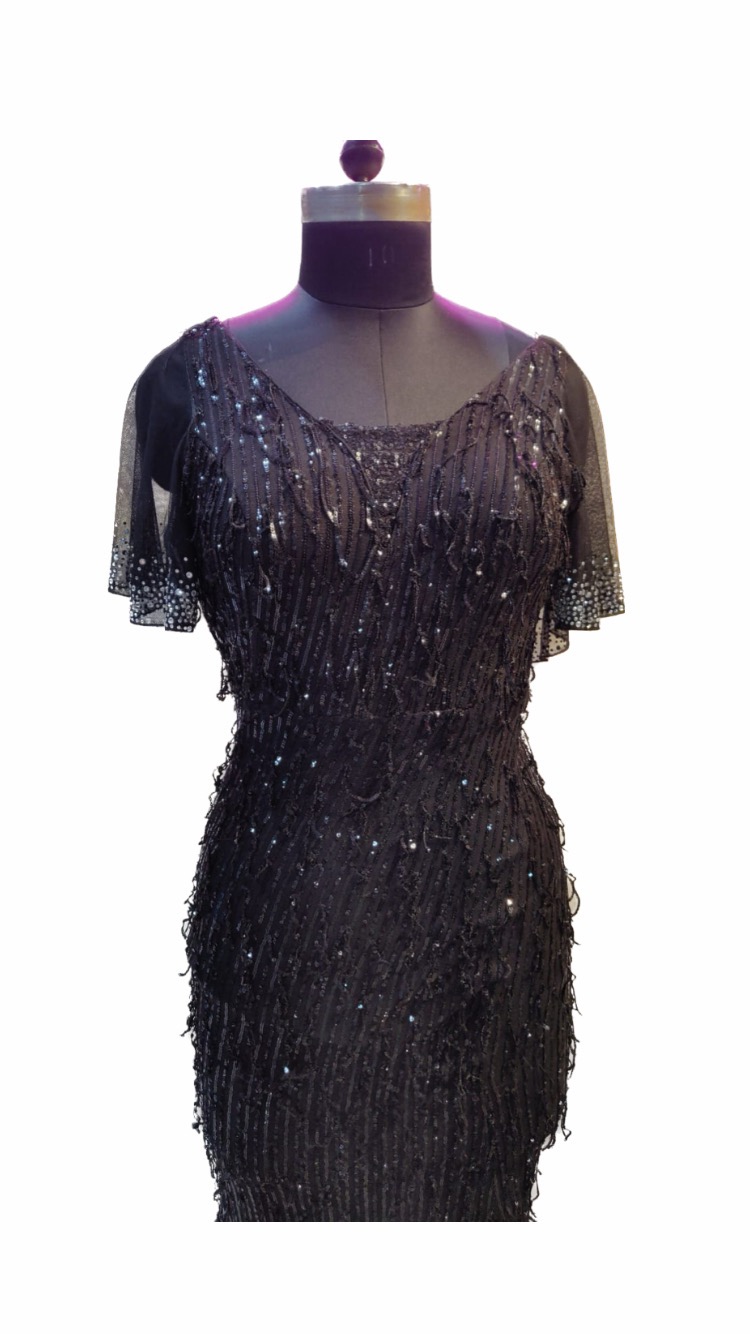 Black Sequin Butterfly Sleeves 