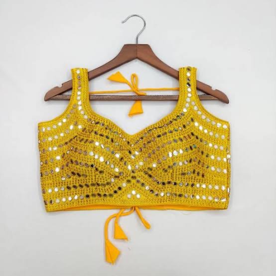 Yellow mirror work blouse 