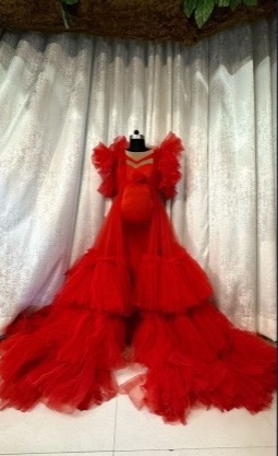 Red maternty ruffle jacket  gown 
