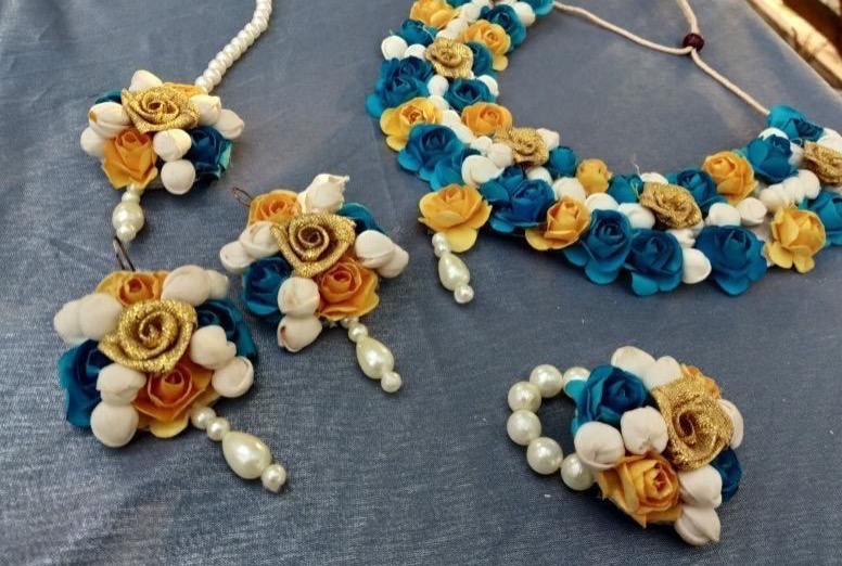 Yellow and blue floral jwellery 