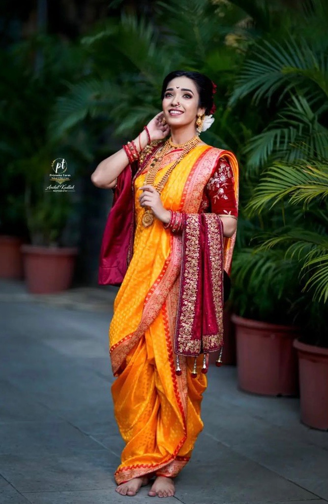 Yellow Brahmni Nauvari Saree