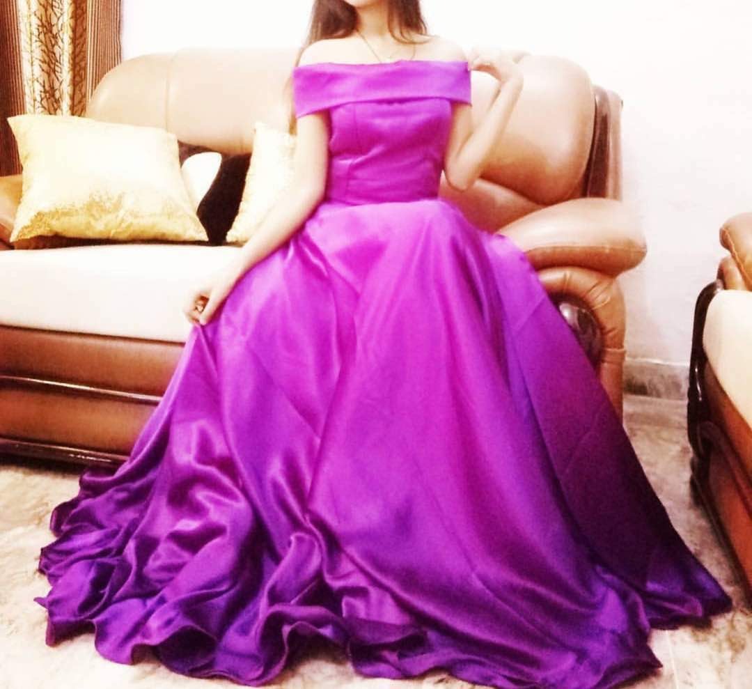 Purple Off Shoulder Gown