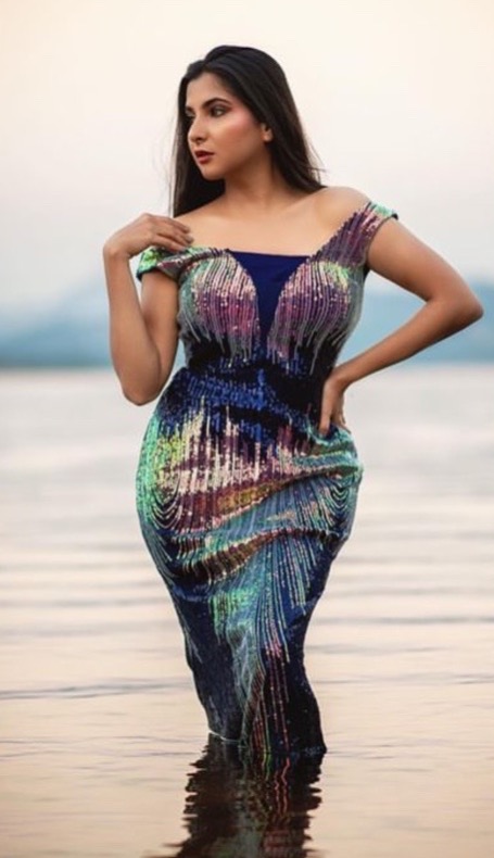 Blue sequins bodycon gown 