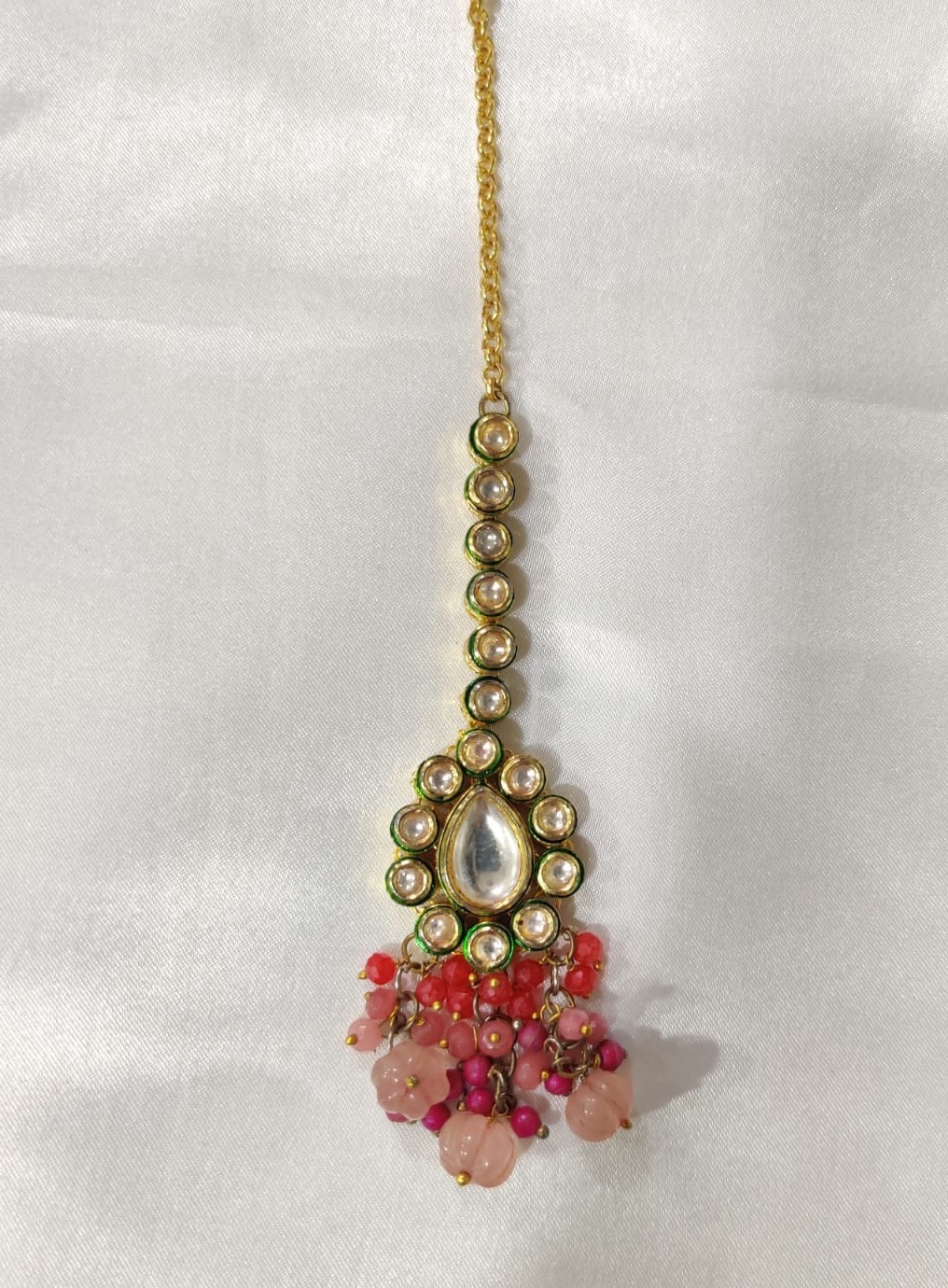Pink 3 kundan beads bindi