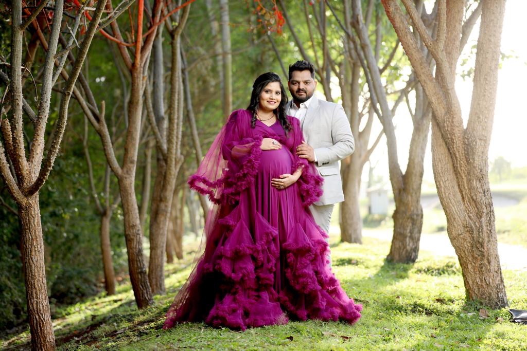 Purple Ruffle Maternity Gown