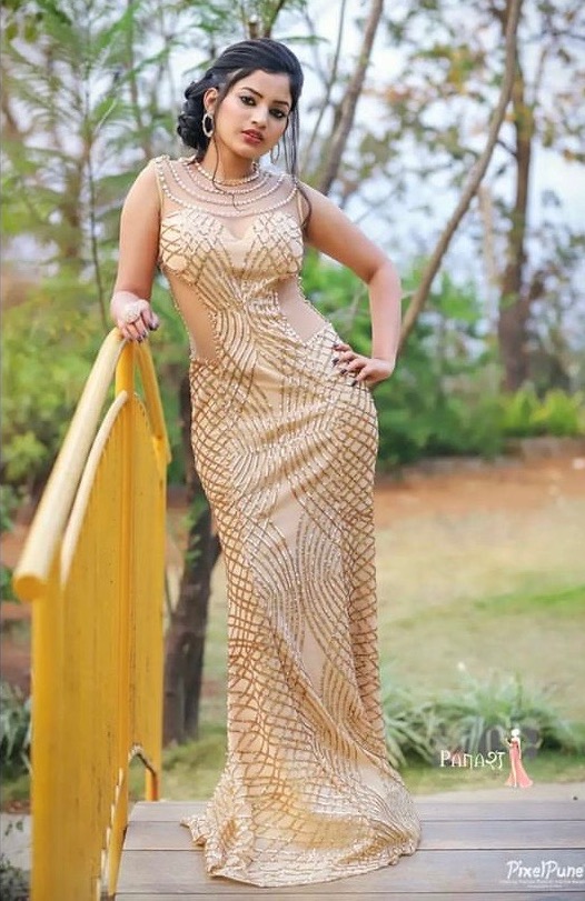 Golden Backlace Sequin Gown