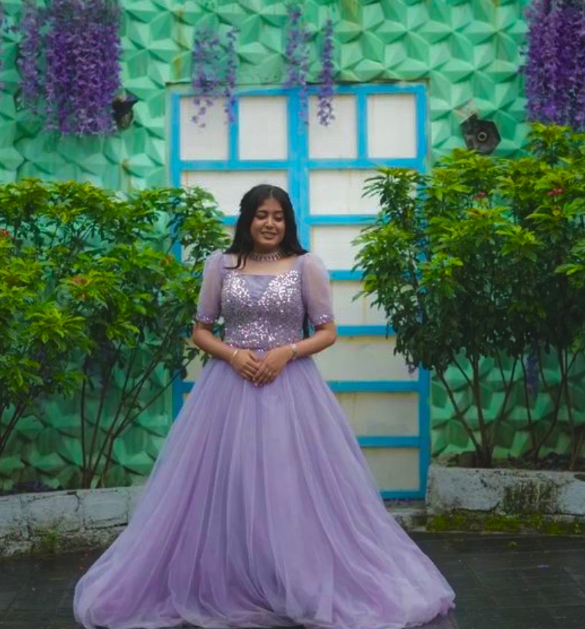 Lavender Full Neck Ball Gown