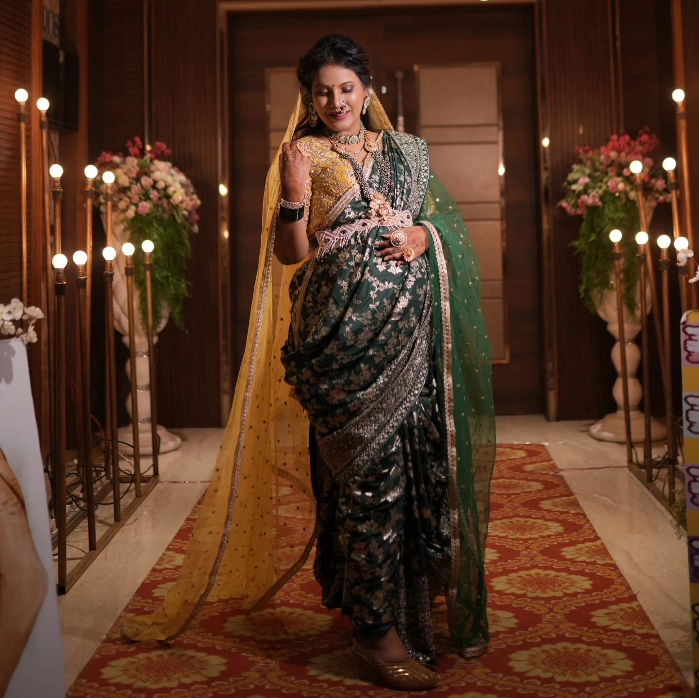 Green Brocade nauvari +yellow b/s 