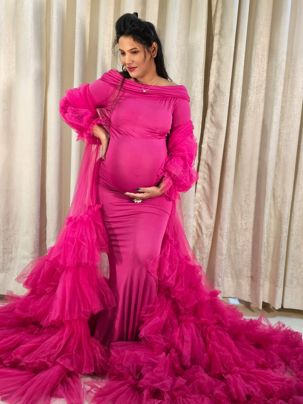 Pink ruffle maternity Gown 