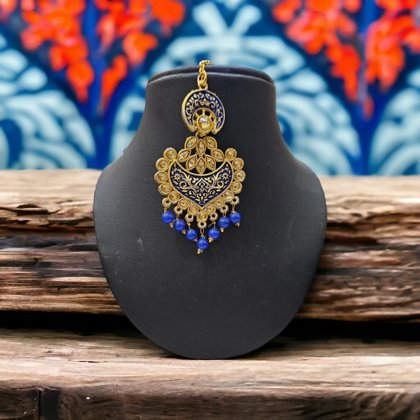 Dark blue kundan mangtika 