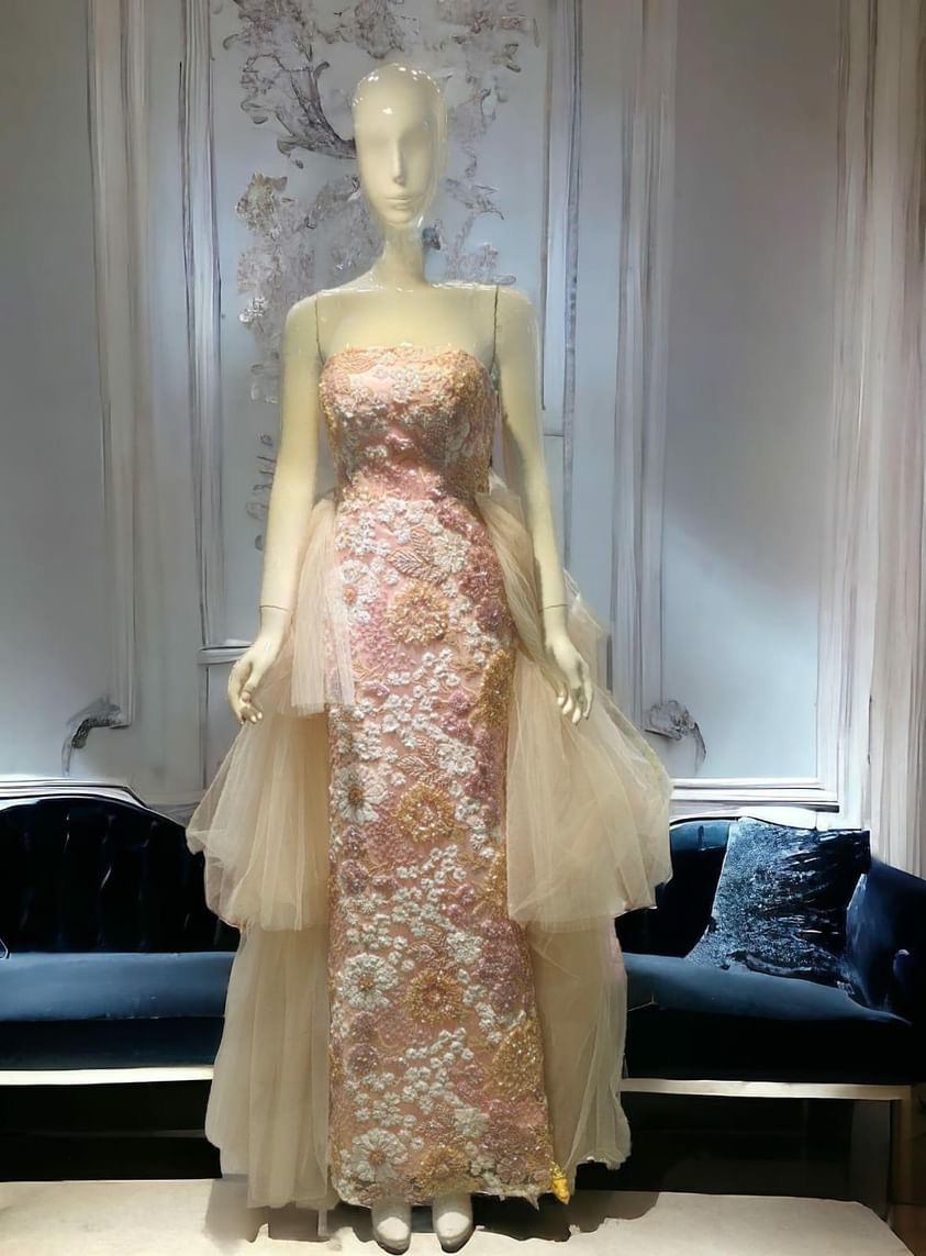 Beige bodycon gown With flayer 