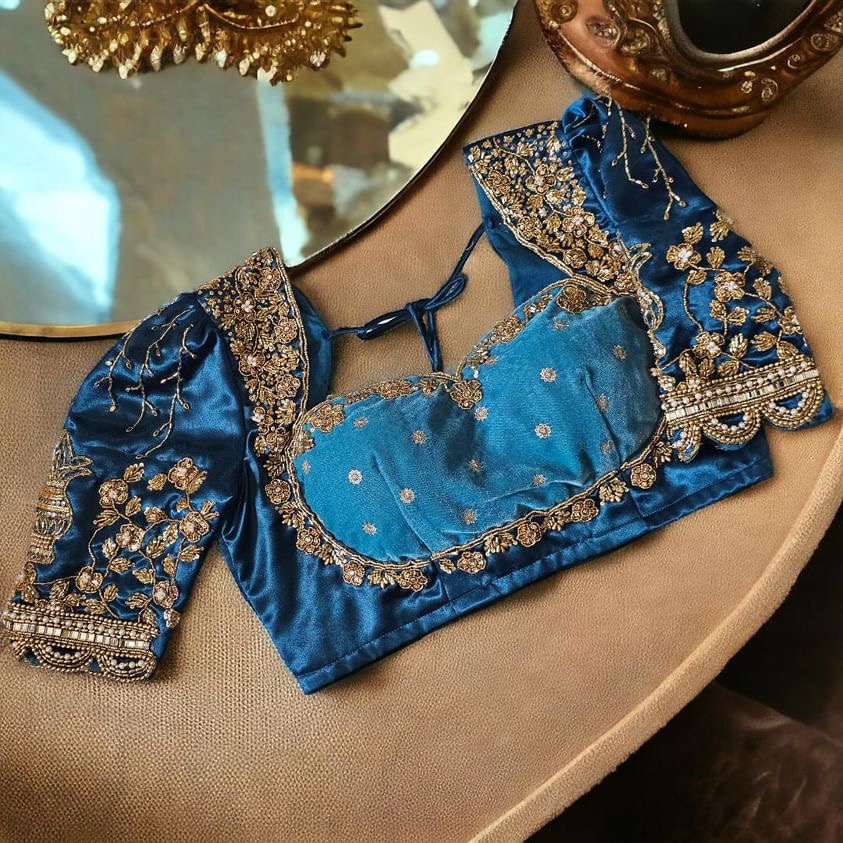 Peacock green hand work blouse 