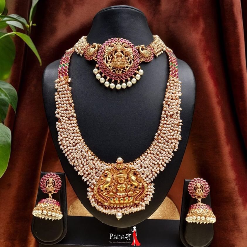 Pink And White Moti Set