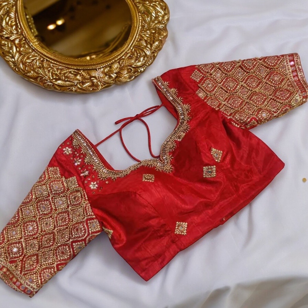 Red aari work blouse 