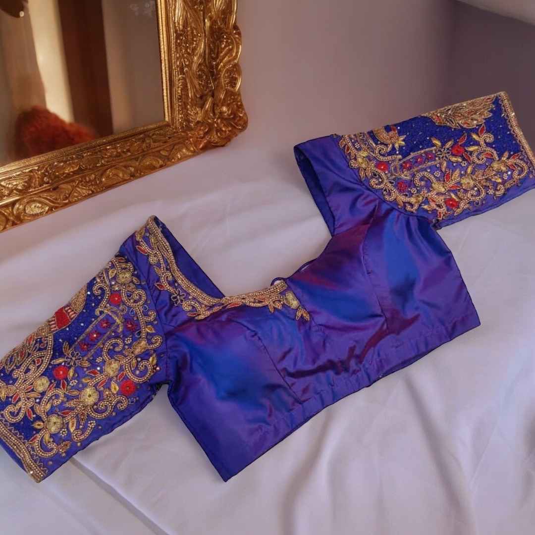 Blue aari work blouse 