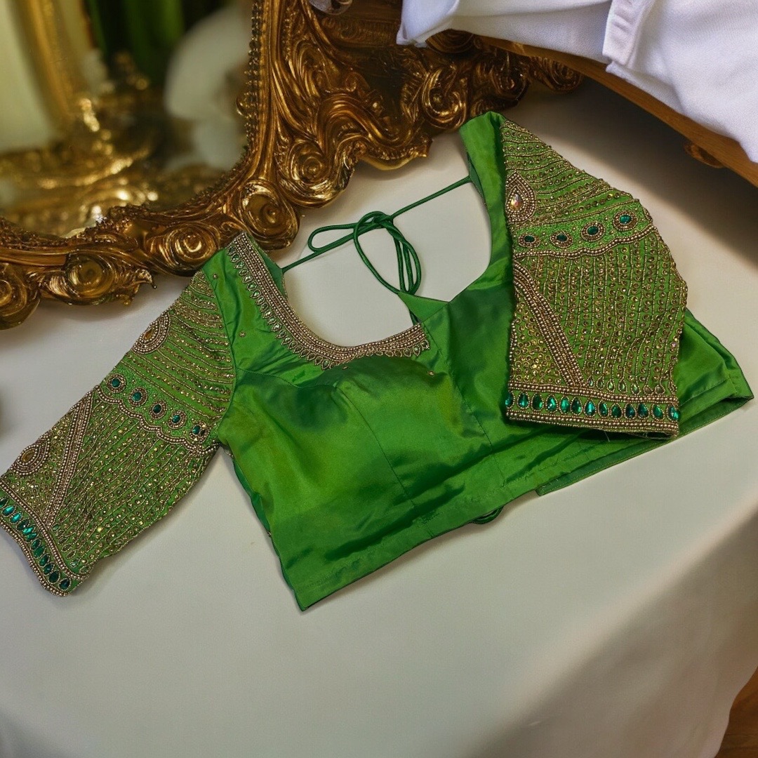 parrot green work  blouse