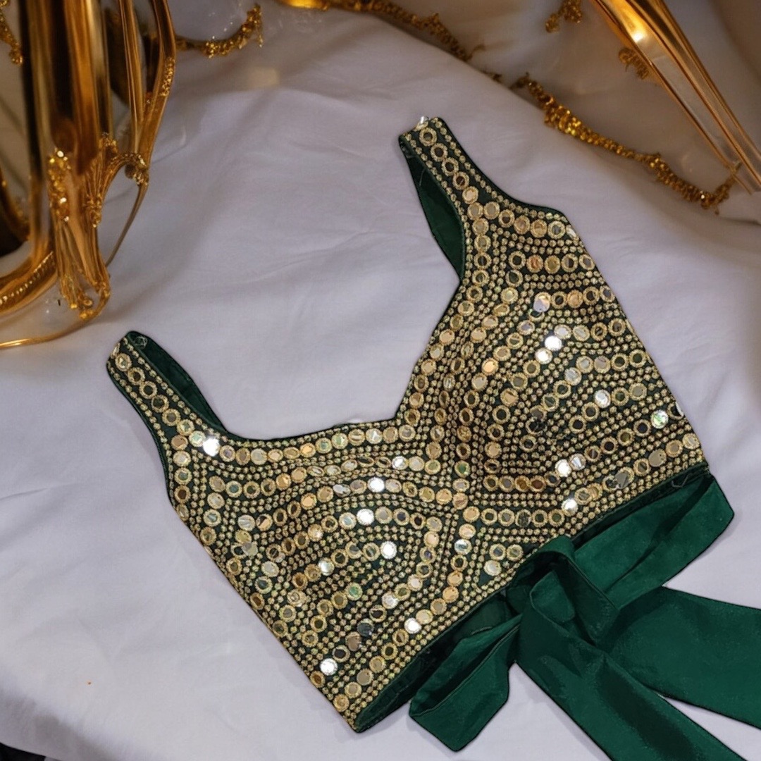 Green Mirror work blouse 