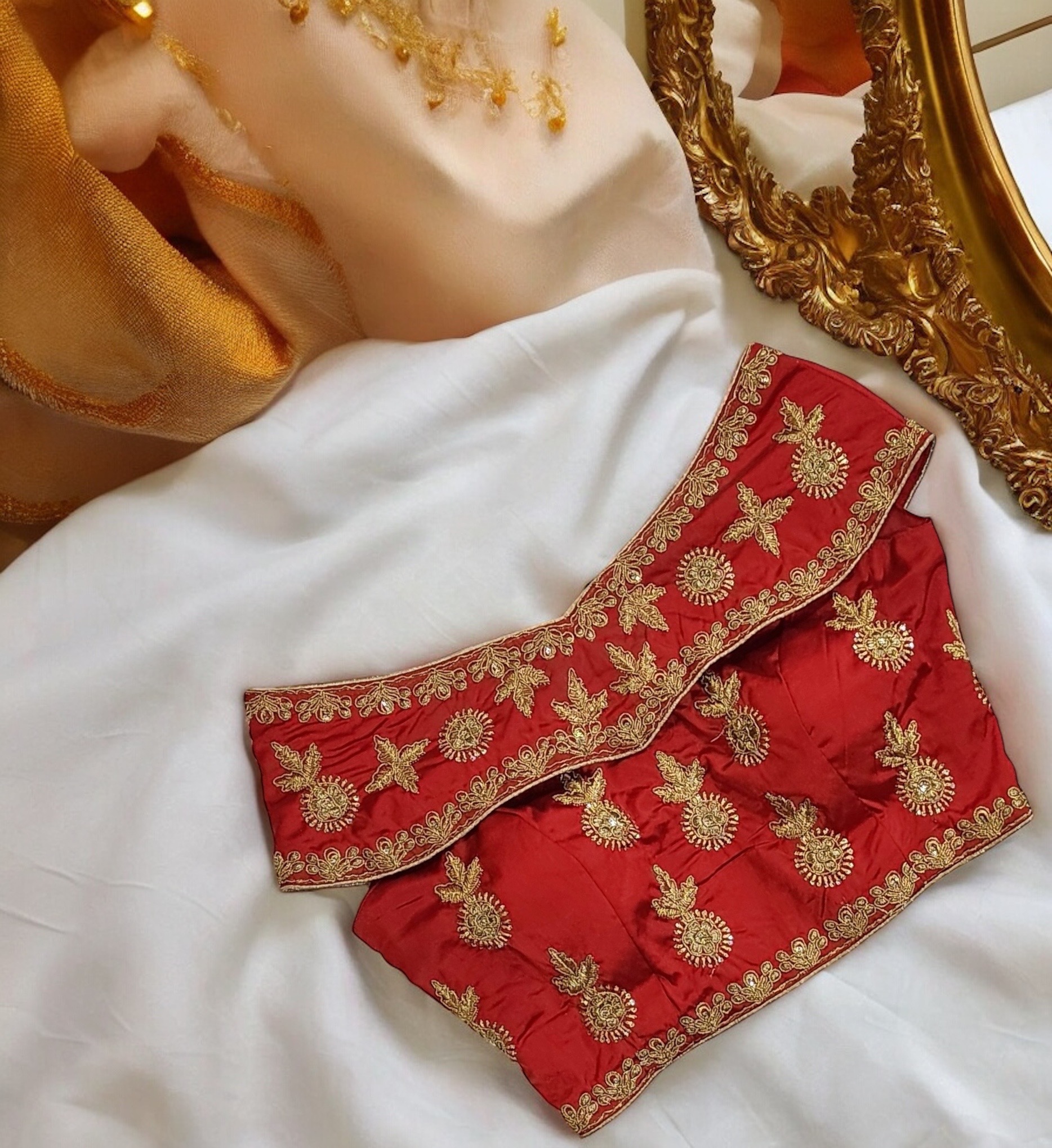 Red Golden Work Offshoulder Blouse 