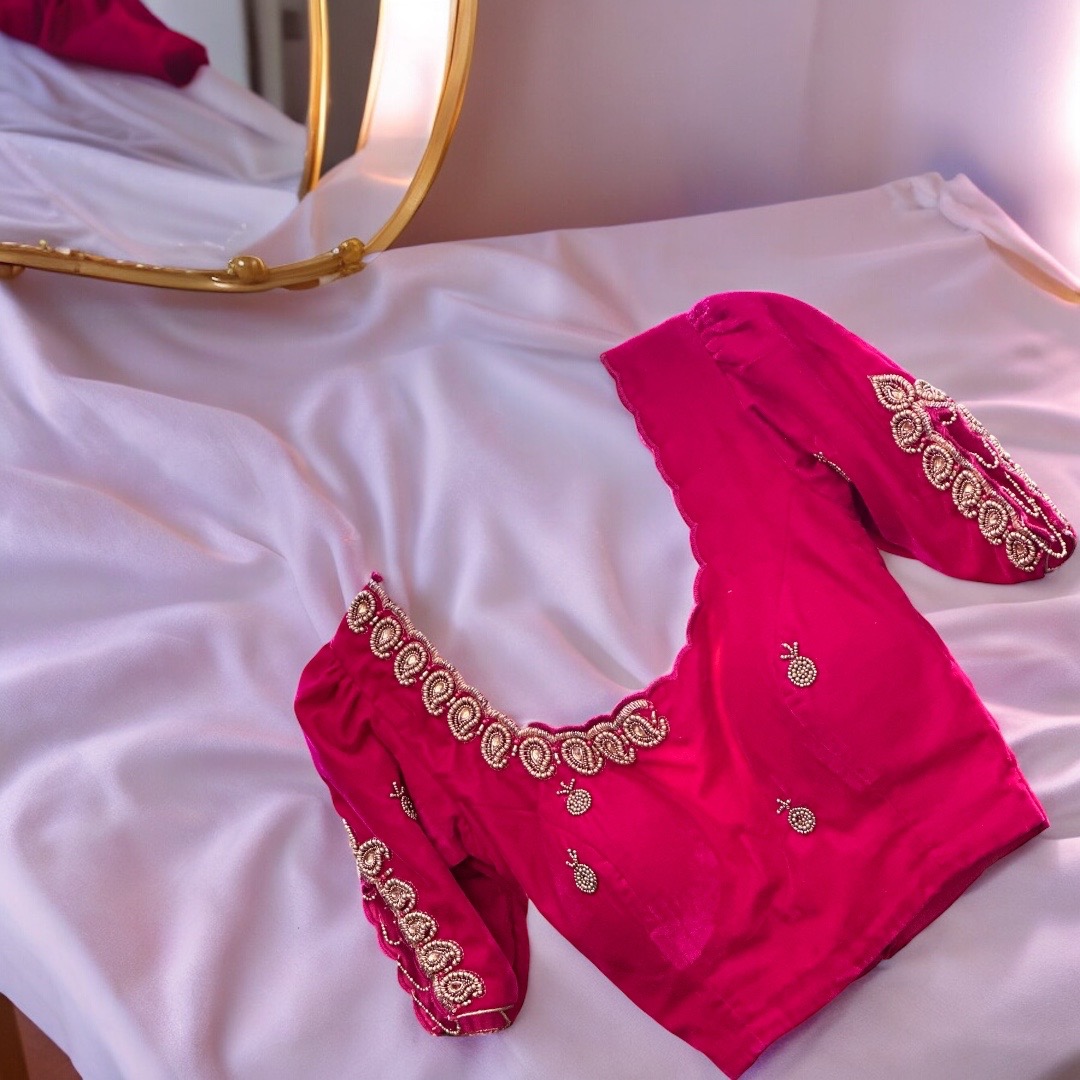 pink hand work blouse 