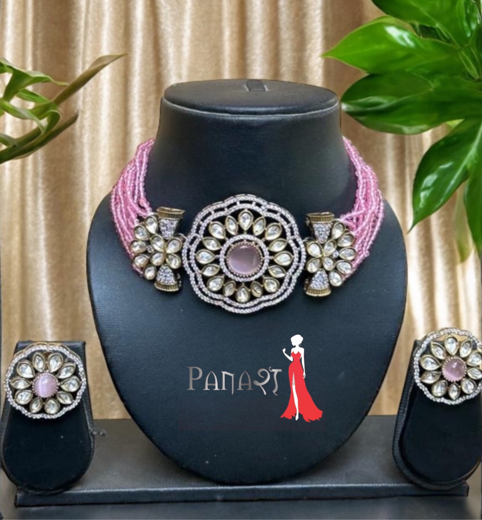 Pink kundan set 