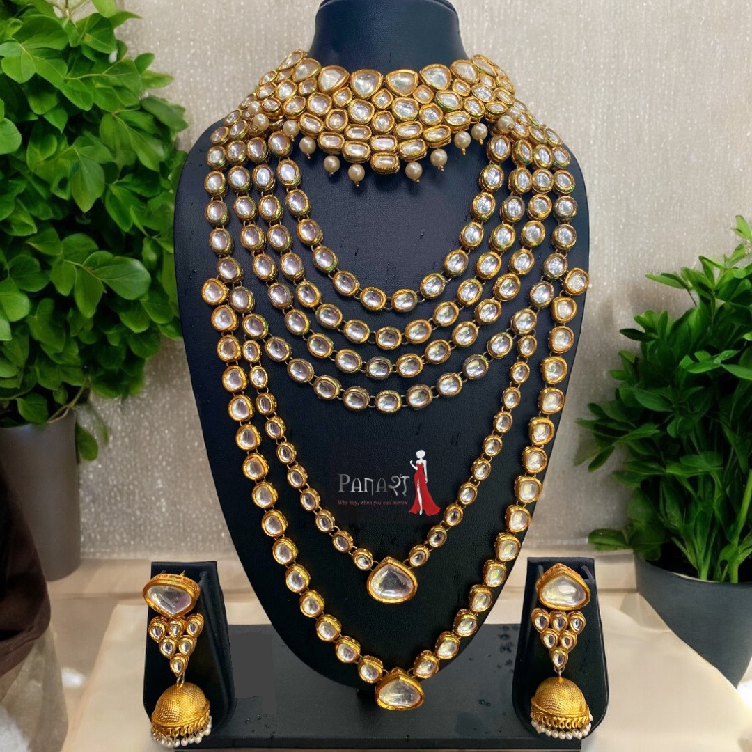 Long white Kundan 4 Layered Set