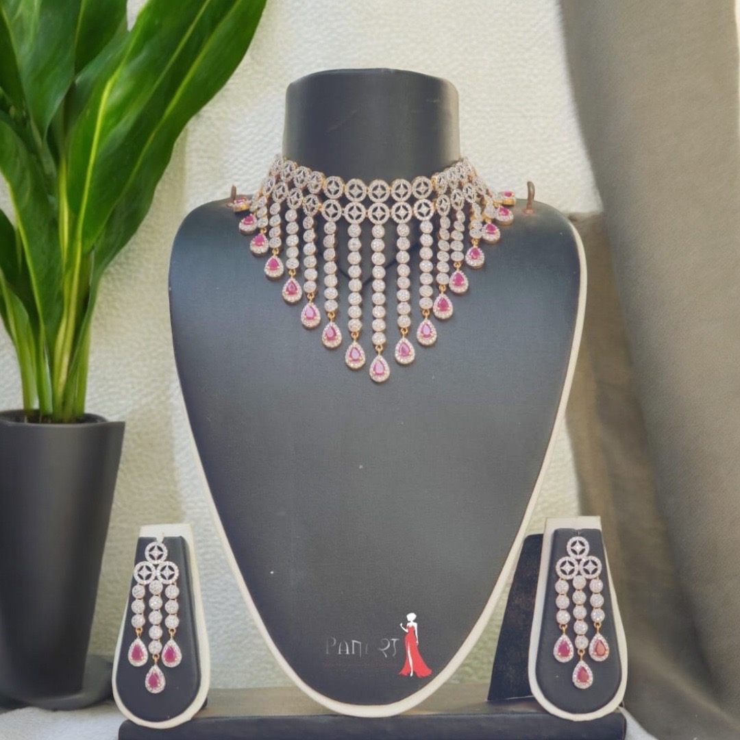 AD Layered Pink Stone Necklace 