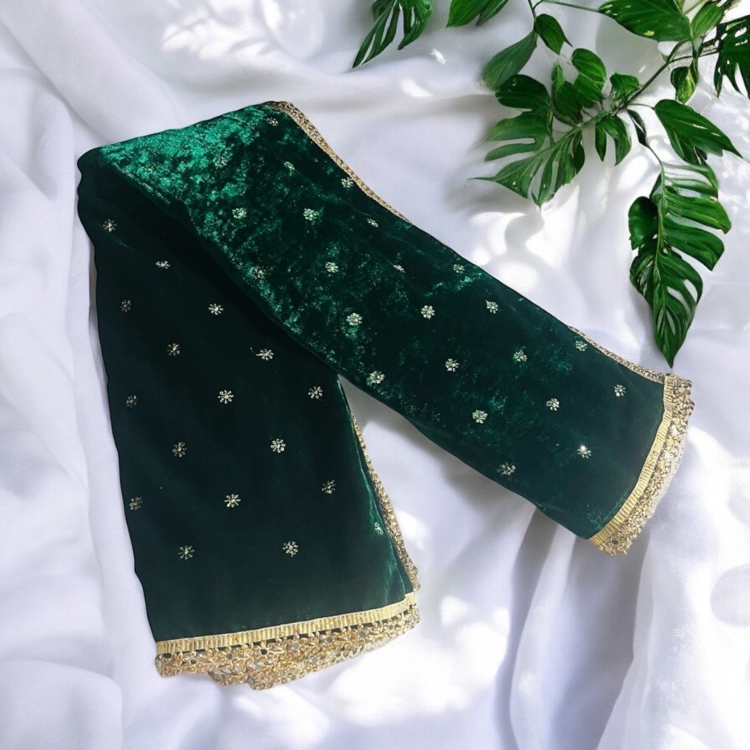 Green small butti velvet shela 