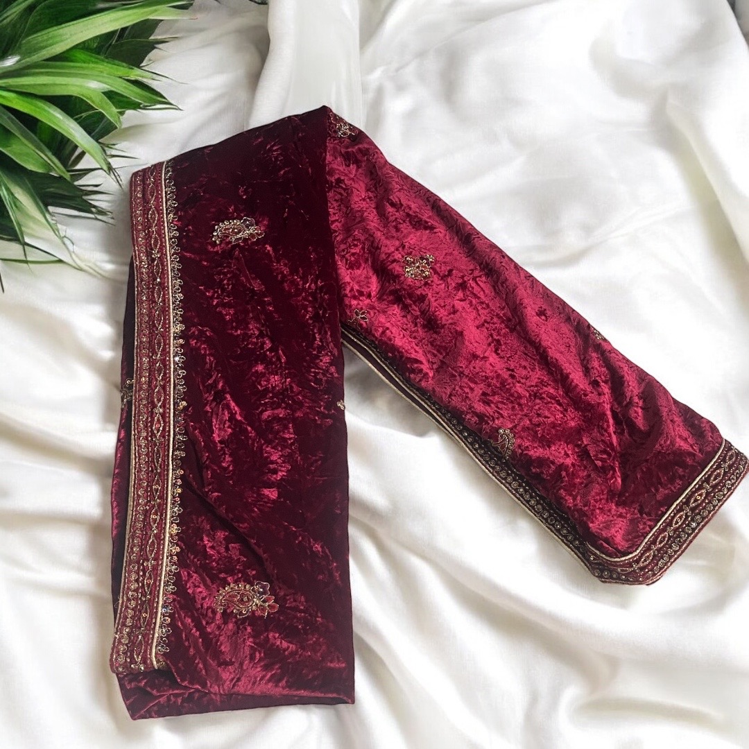 Maroon lehenga velvet shela 