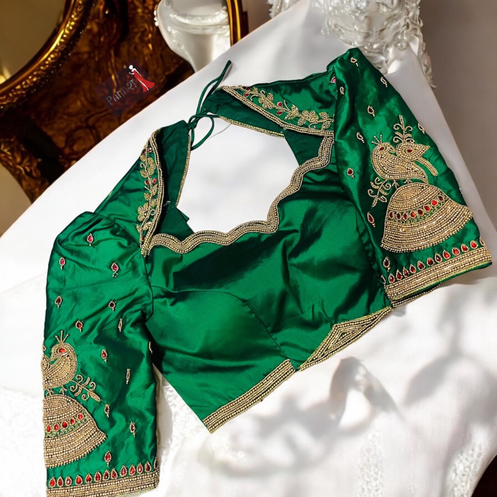 Green helter neck work blouse 