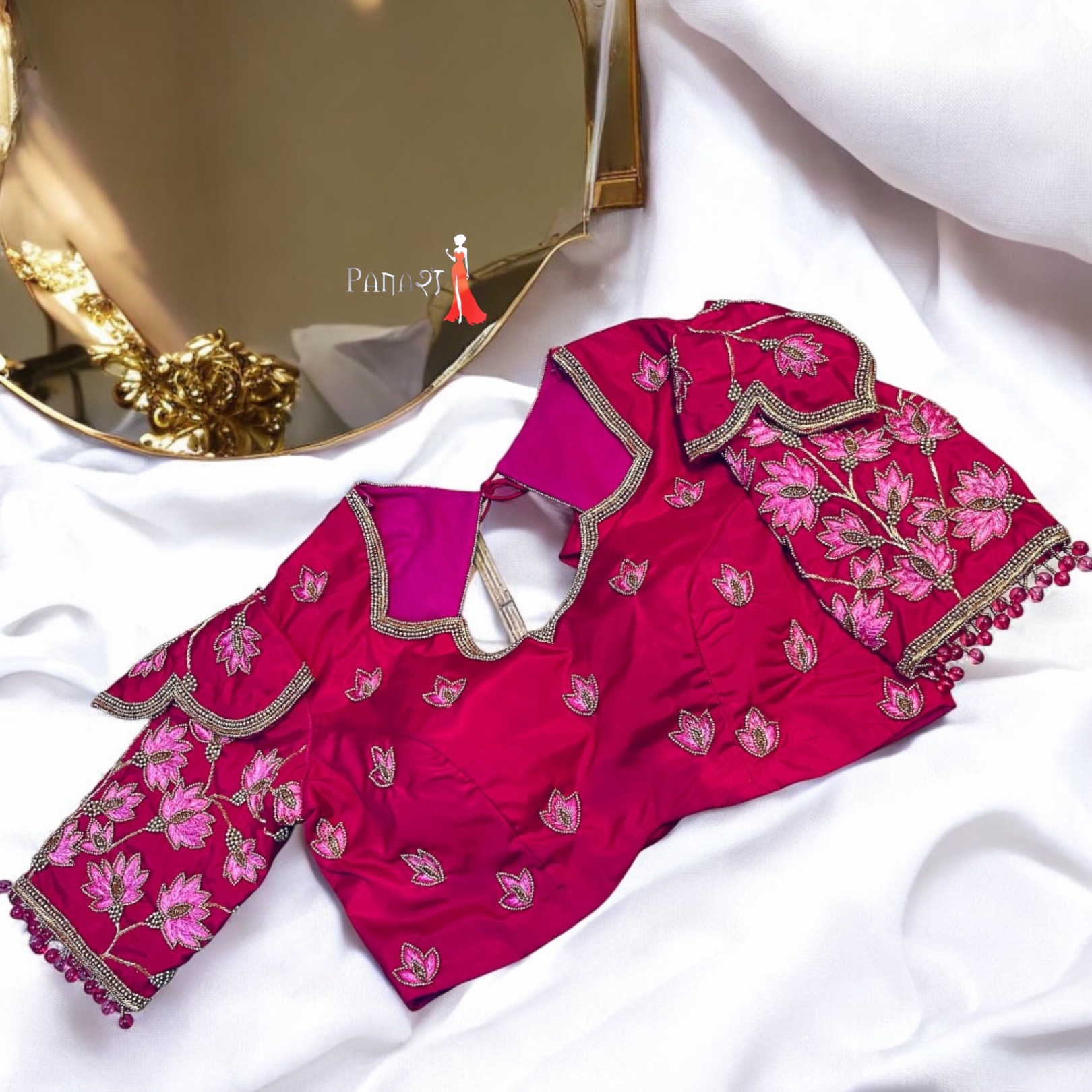 Pink lotus Aari Work blouse