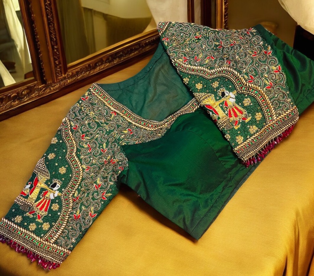 Green aari work blouse 